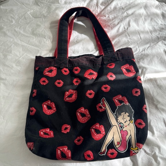 Vintage Betty Boop Tote Bag – Red Lip Print Kiss Graphic Y2K Punk Rock - Picture 2 of 11